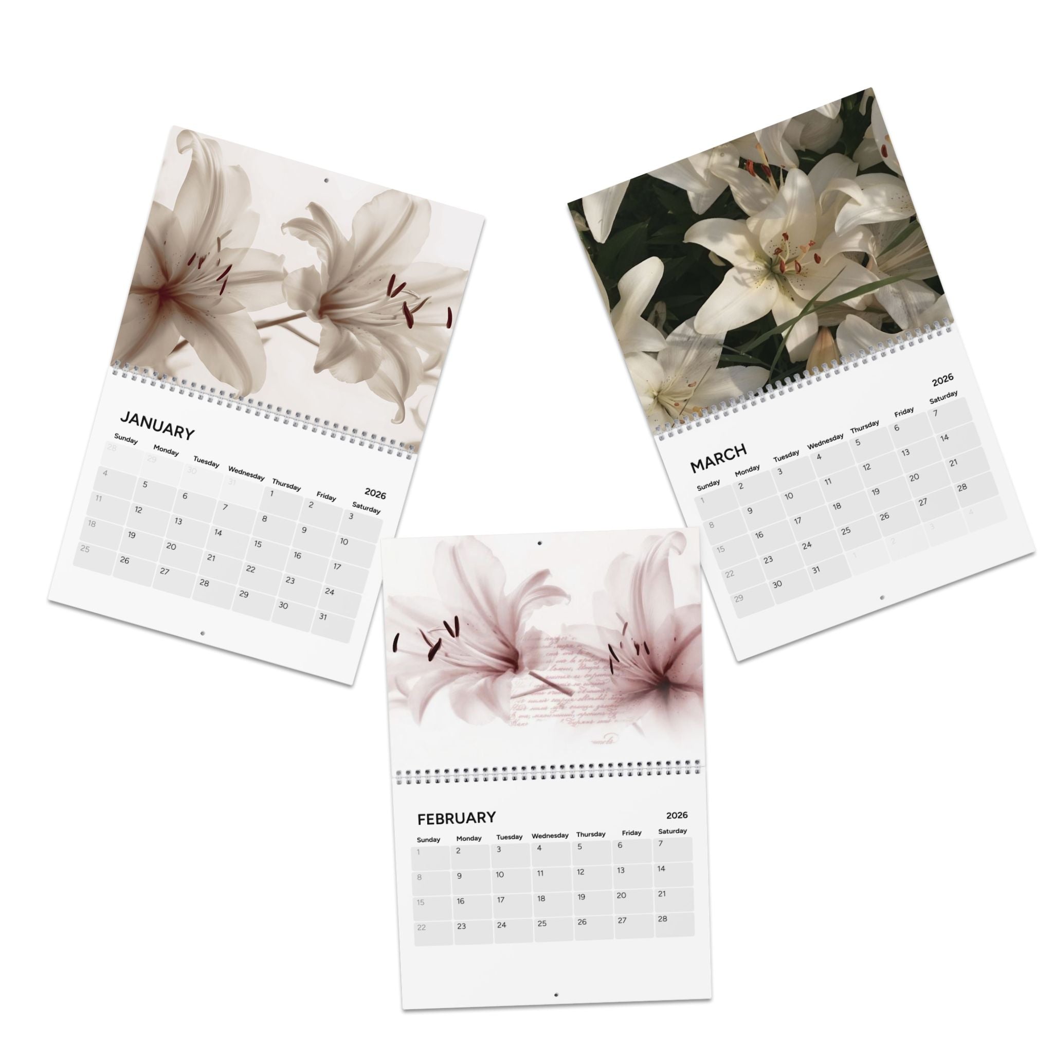 Aesthetic 2026 Floral Wall Calendar — Elegant Lily Photo Monthly Planner