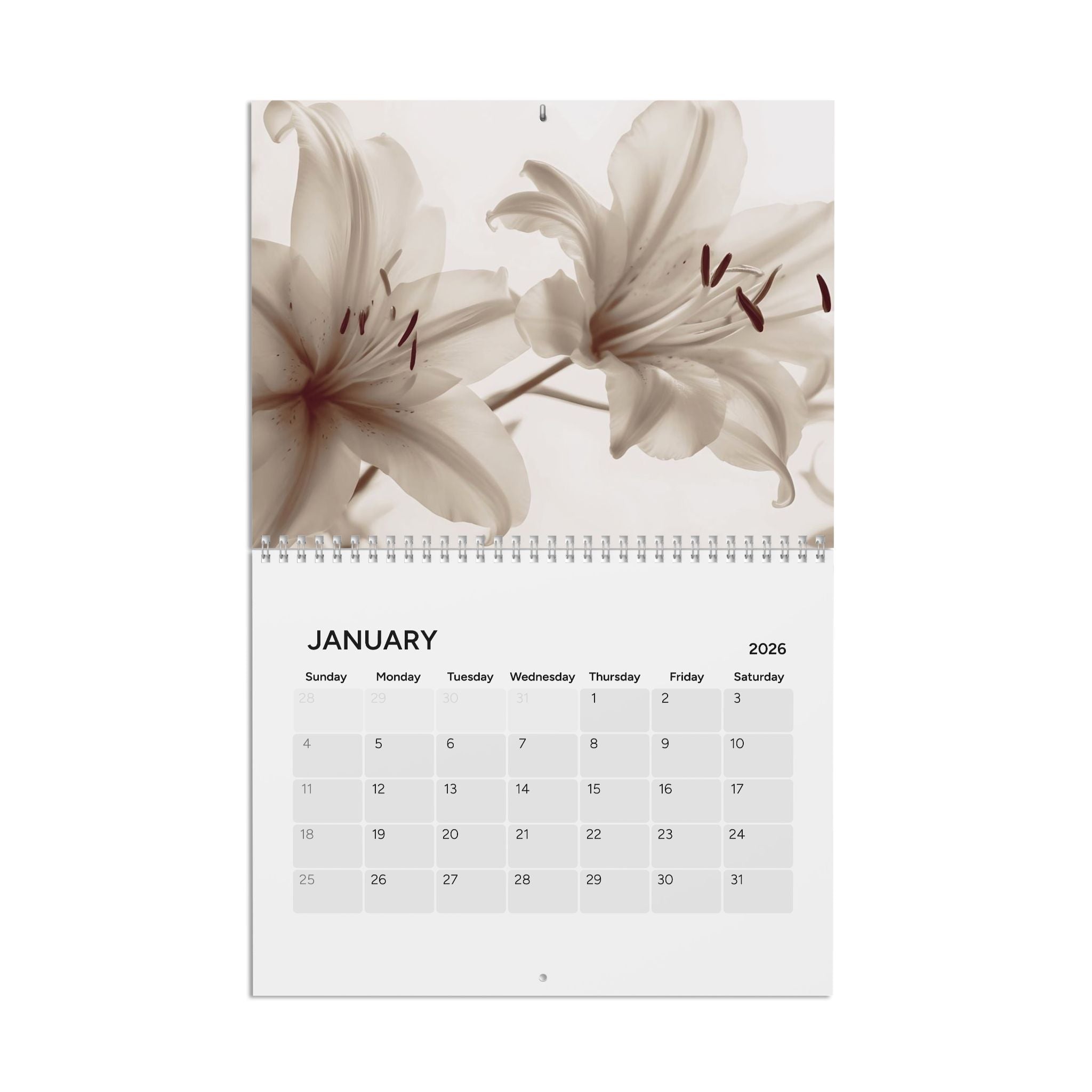 Aesthetic 2026 Floral Wall Calendar — Elegant Lily Photo Monthly Planner
