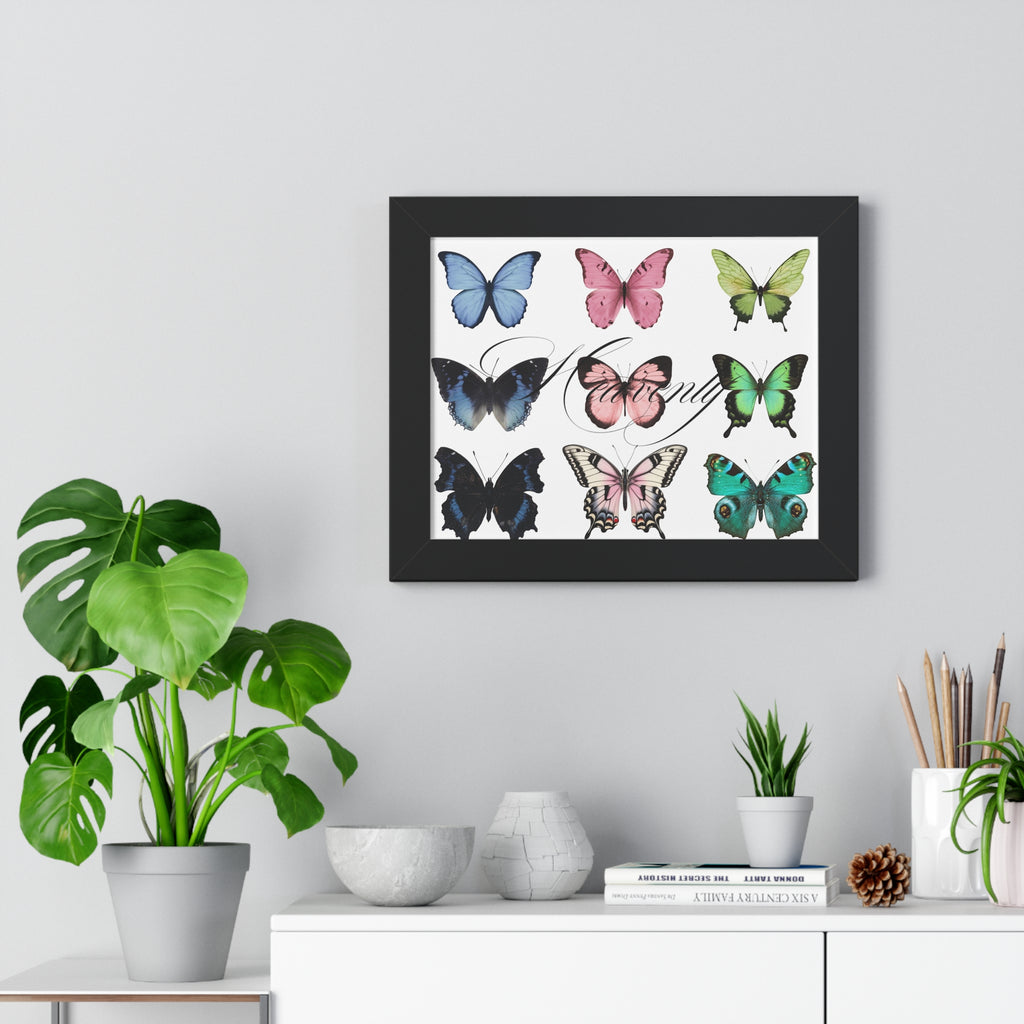 Aesthetic Framed Butterfly Art Print — Horizontal Framed Poster with Colorful Butterfly Illustrations