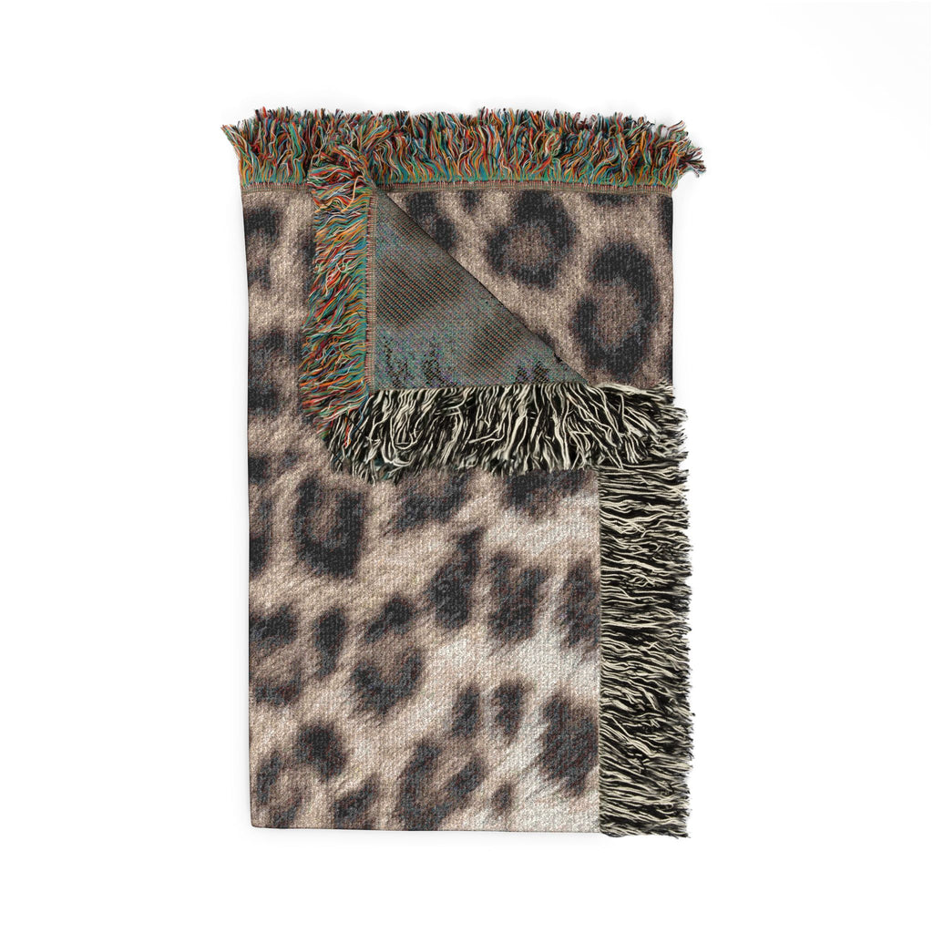 Leopard Print Woven Blanket — Cozy Animal Print Throw with Fringe