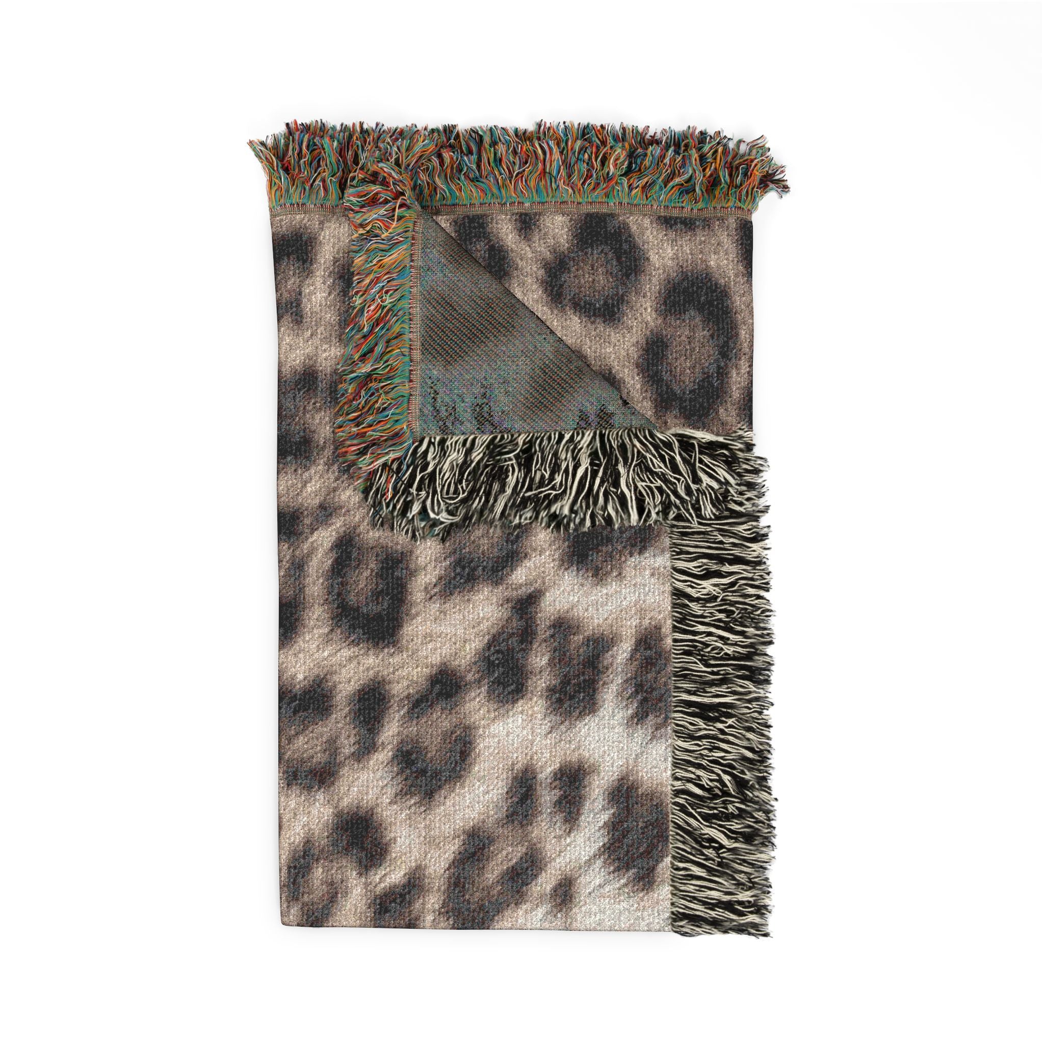 Leopard Print Woven Blanket — Cozy Animal Print Throw with Fringe