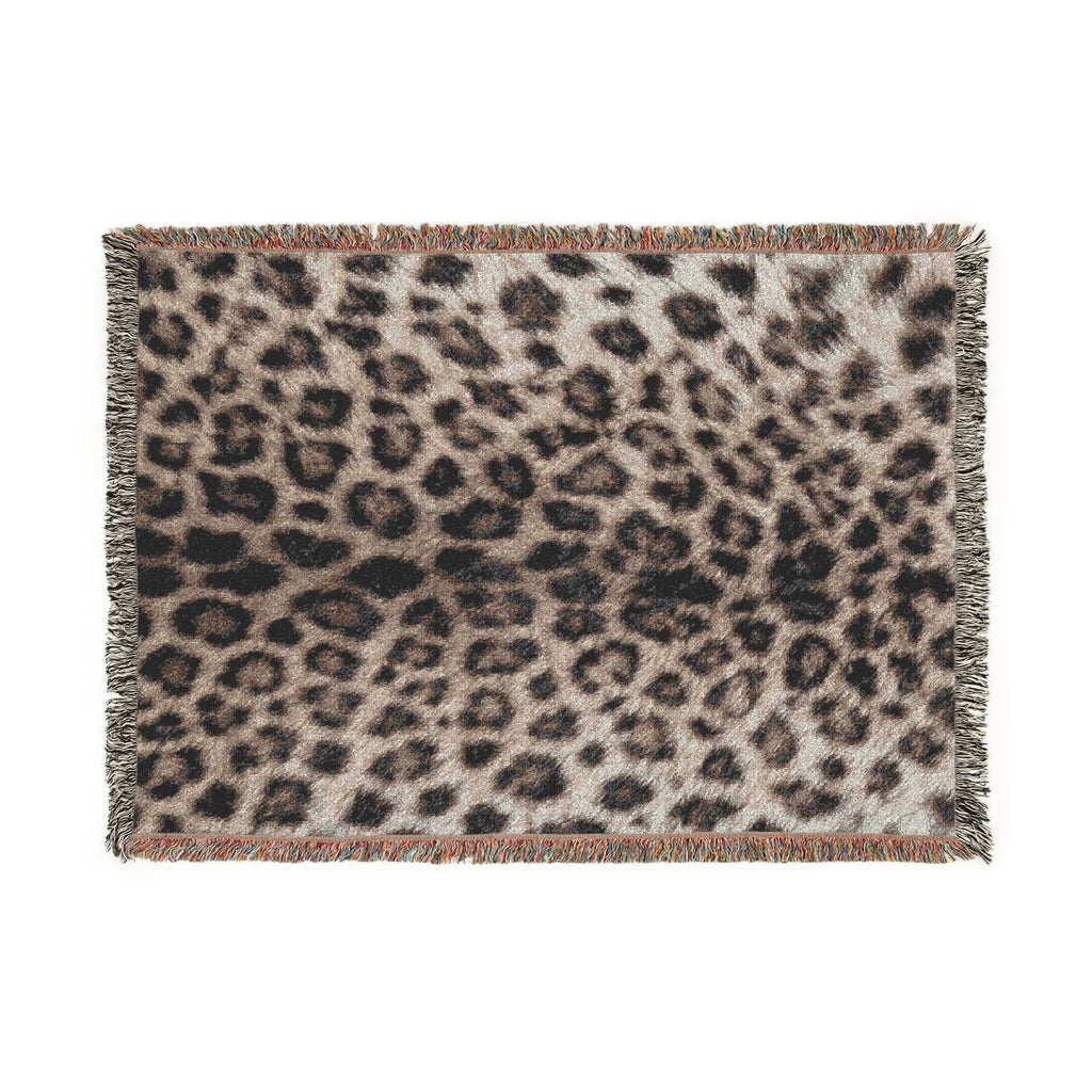 Leopard Print Woven Blanket — Cozy Animal Print Throw with Fringe