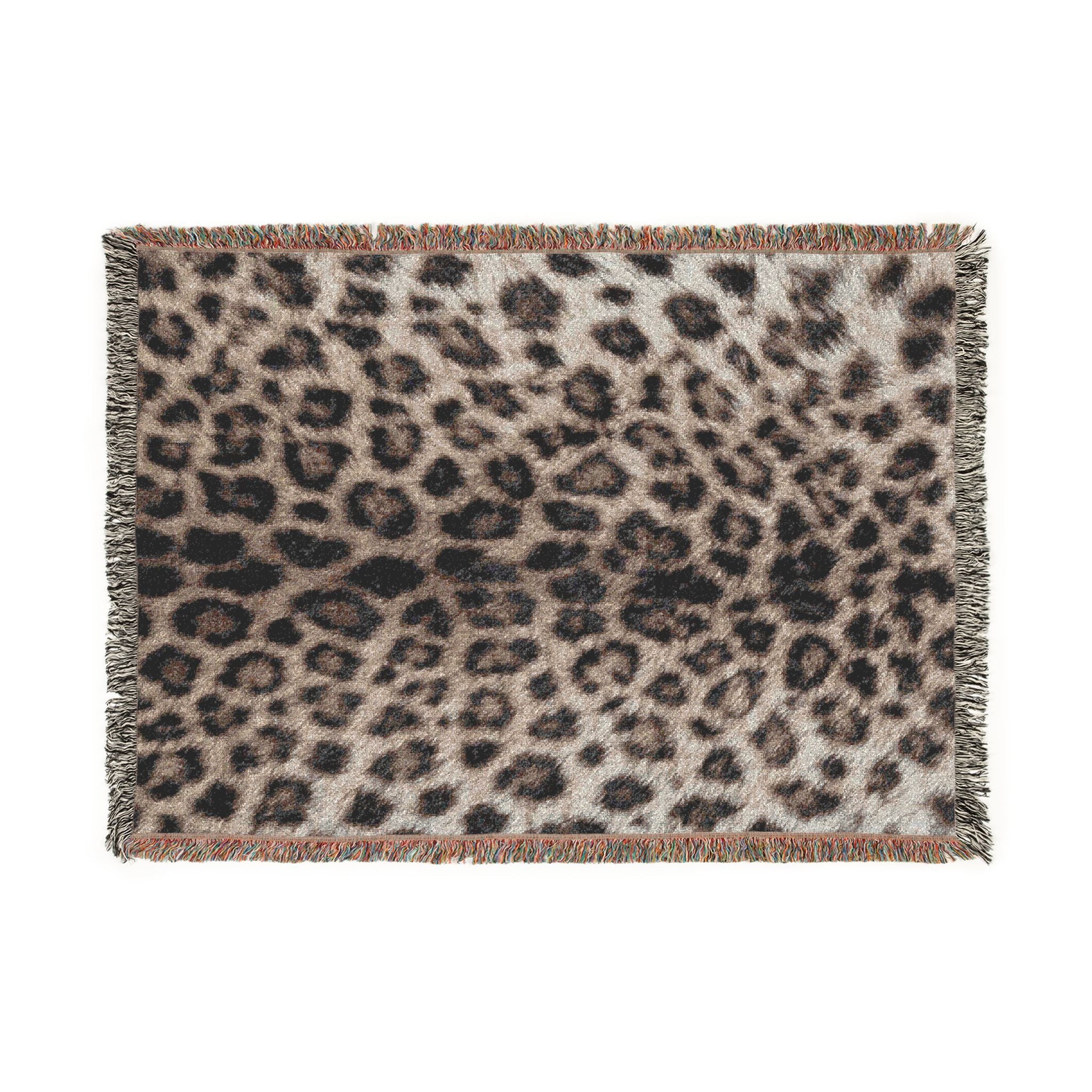 Leopard Print Woven Blanket — Cozy Animal Print Throw with Fringe