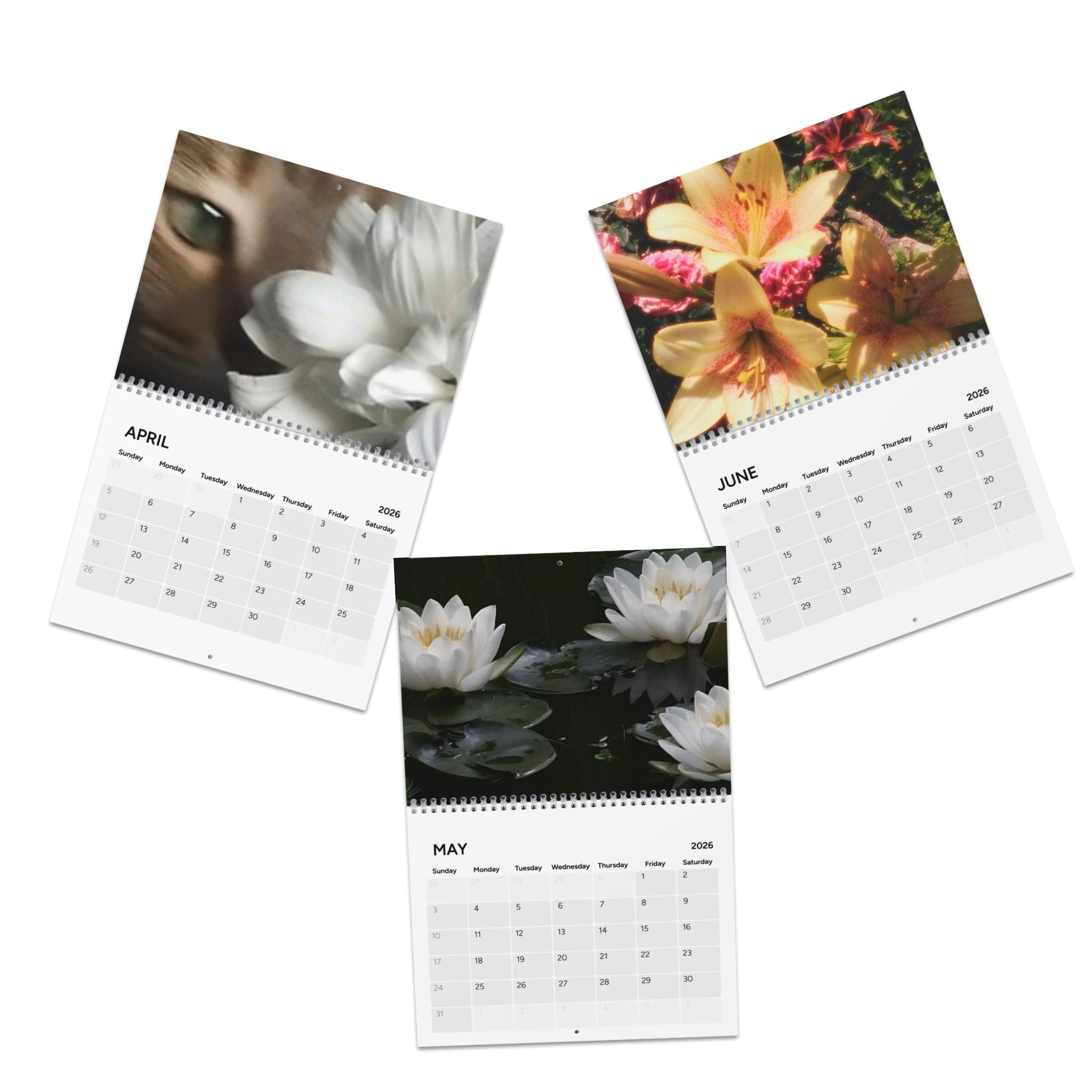 Aesthetic 2026 Floral Wall Calendar — Elegant Lily Photo Monthly Planner