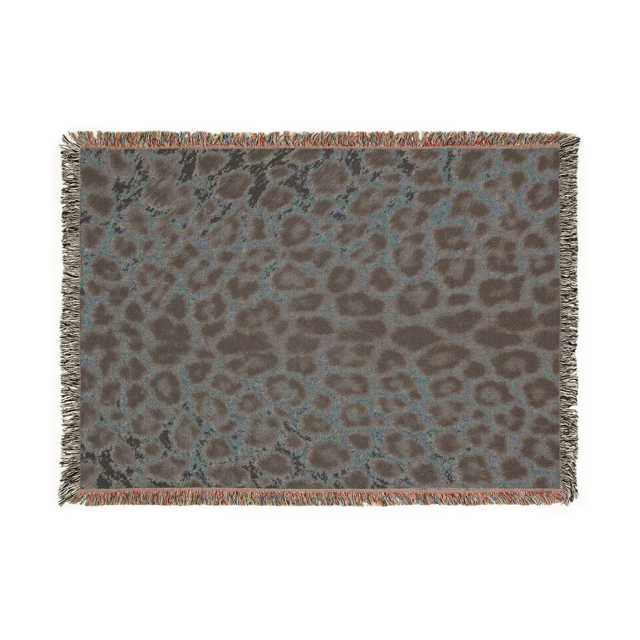 Leopard Print Woven Blanket — Cozy Animal Print Throw with Fringe