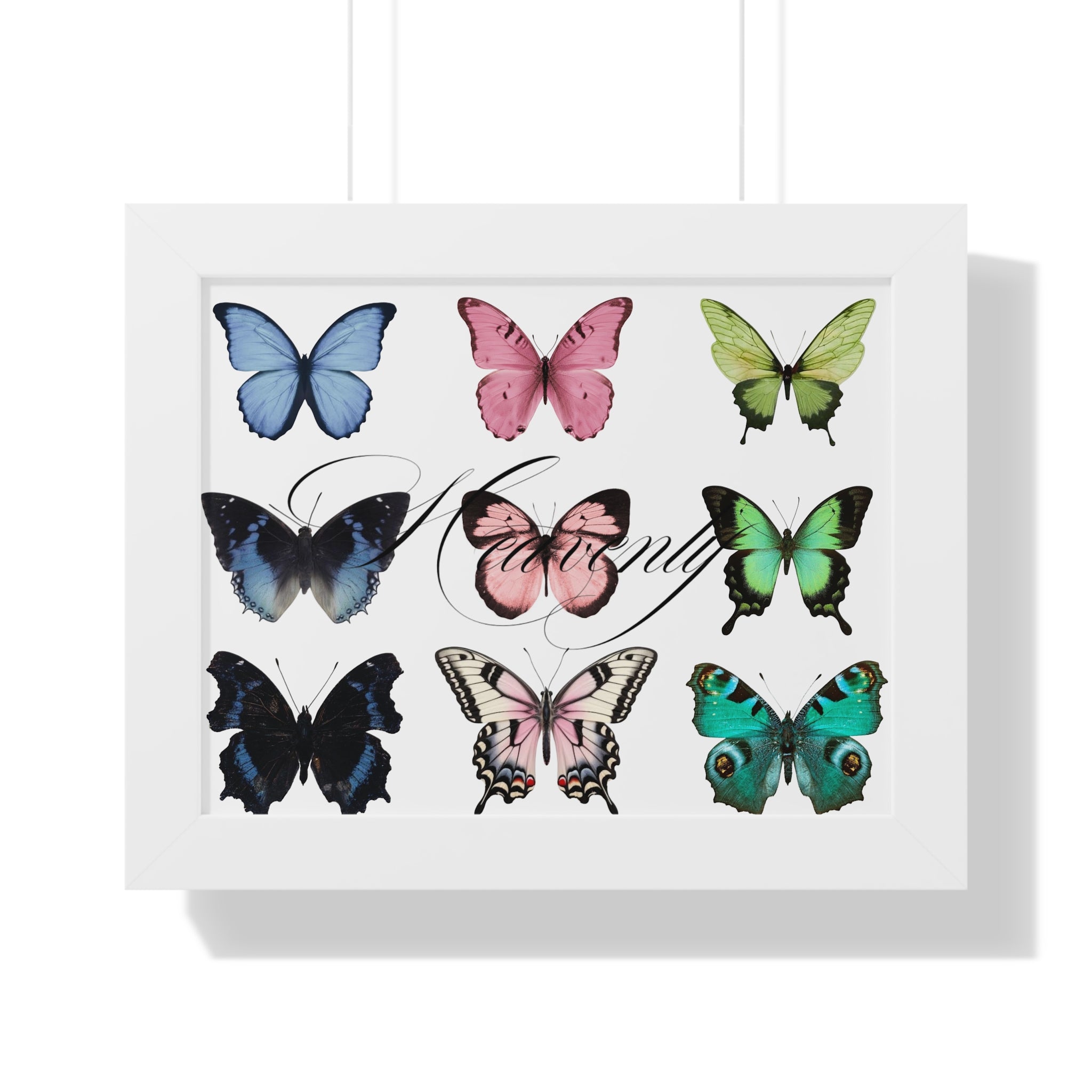 Aesthetic Framed Butterfly Art Print — Horizontal Framed Poster with Colorful Butterfly Illustrations
