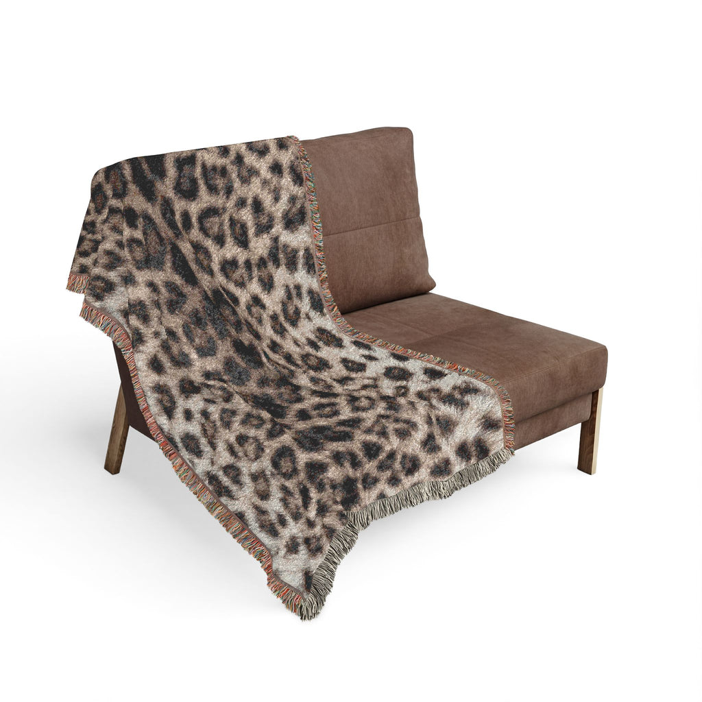 Leopard Print Woven Blanket — Cozy Animal Print Throw with Fringe